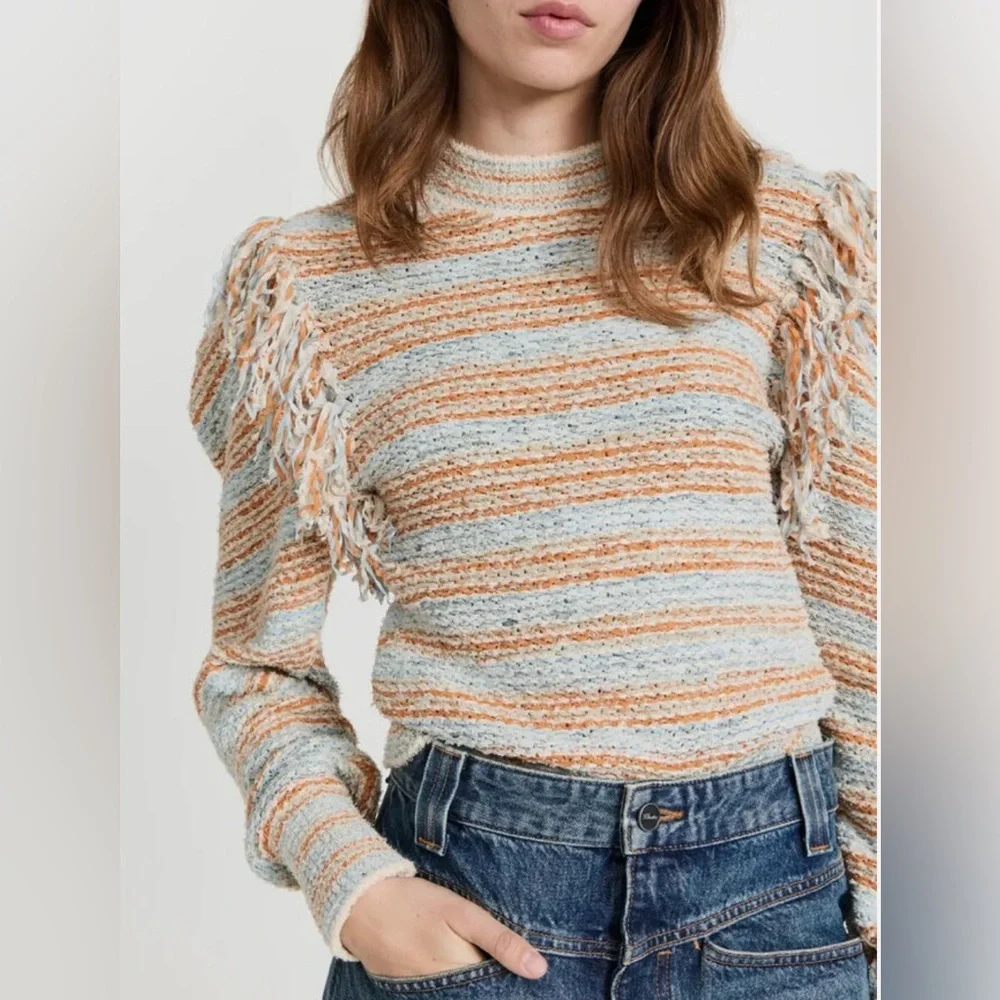 Ulla Johnson Arquette Fringe Crewneck Sweater, Size S - Picture 3 of 10